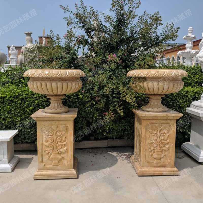石雕景觀花盆，花園石材花缽